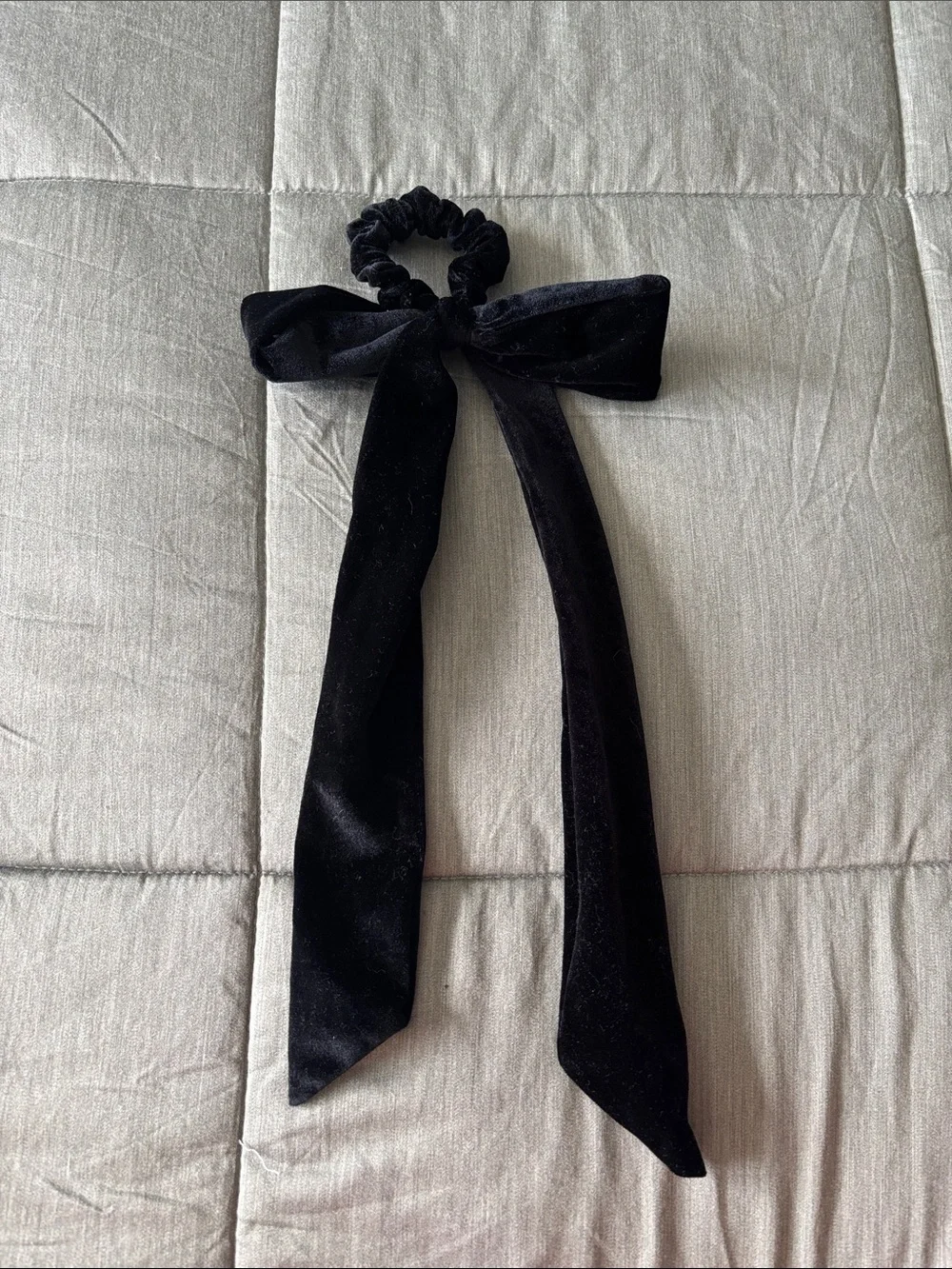 Black Velvet Bow Scrunchie Hair Tie for Women
